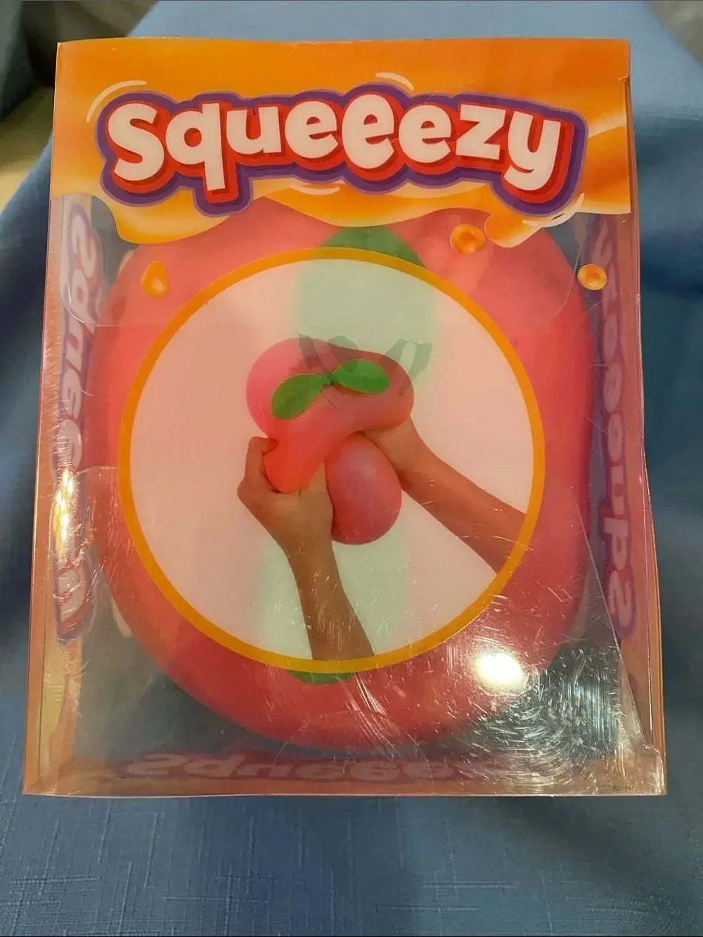 NEW Sunny Days Squeezy Peach Squishy Fidget Toy Large Pink Ball Green Leaf Top